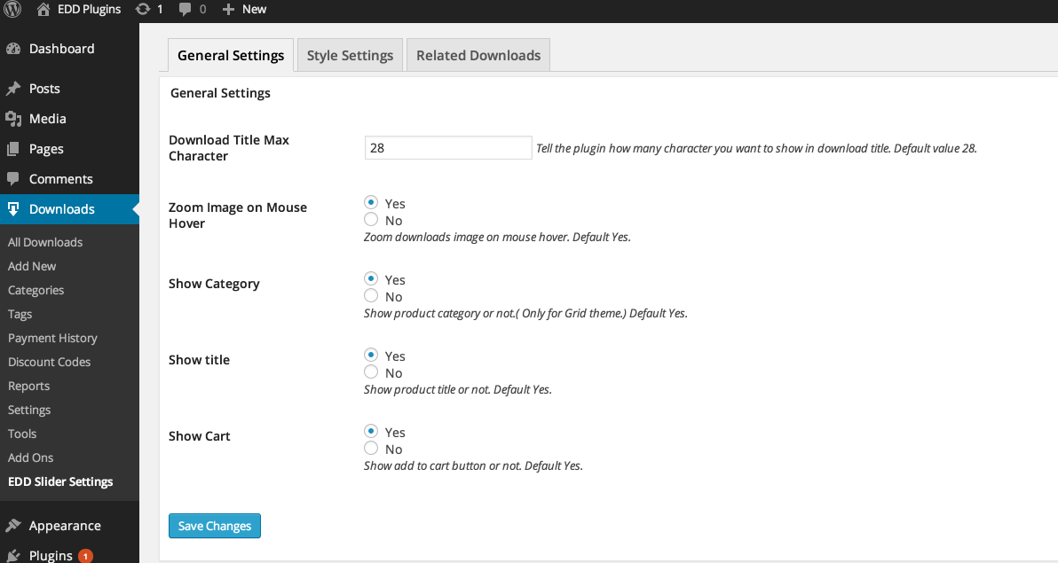 EDD Slider Settings 