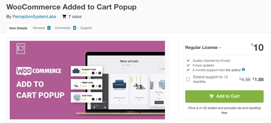 WooCommerce added to cart popup by PerceptionSystemLabs