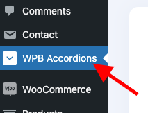 WPB Accordion Menu on WordPress dashboard sidebar