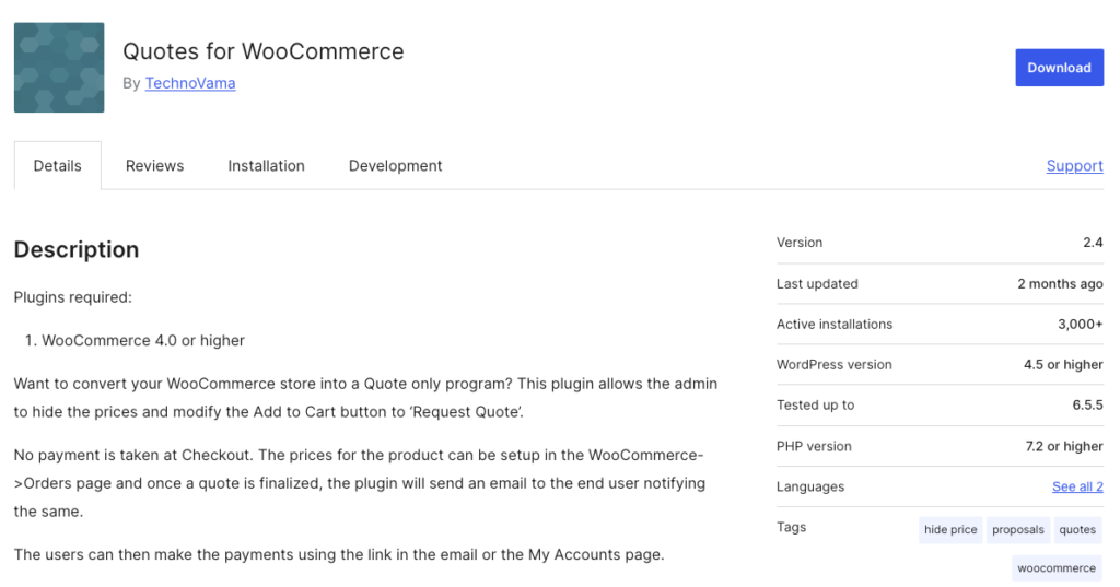 Quotes for WooCommerce by TechnoVama - best WooCommerce quote plugin