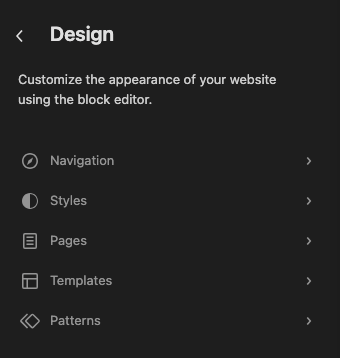 Design settings in WordPress Full Site Editing Themes