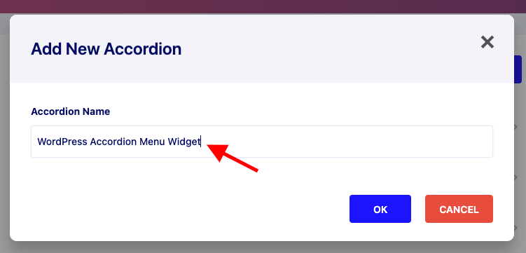 Name the new widget - WordPress Accordion Menu Widget